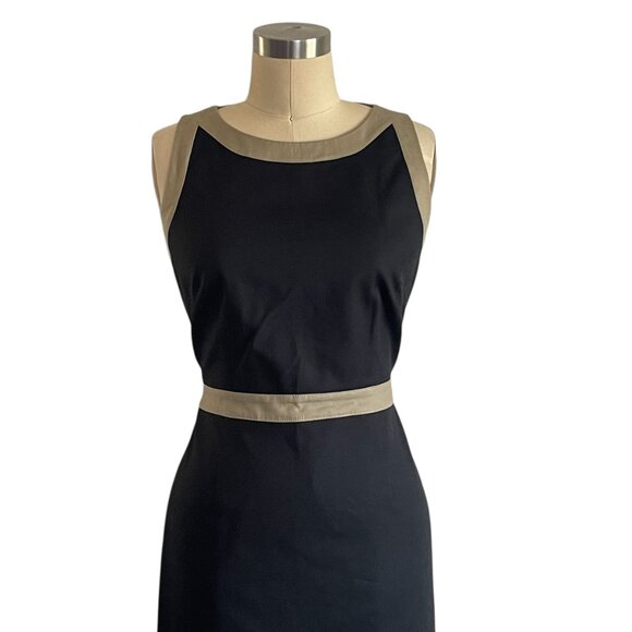 Tahari Black Tan Belt Pencil Dress - 6 - Picture 2 of 5